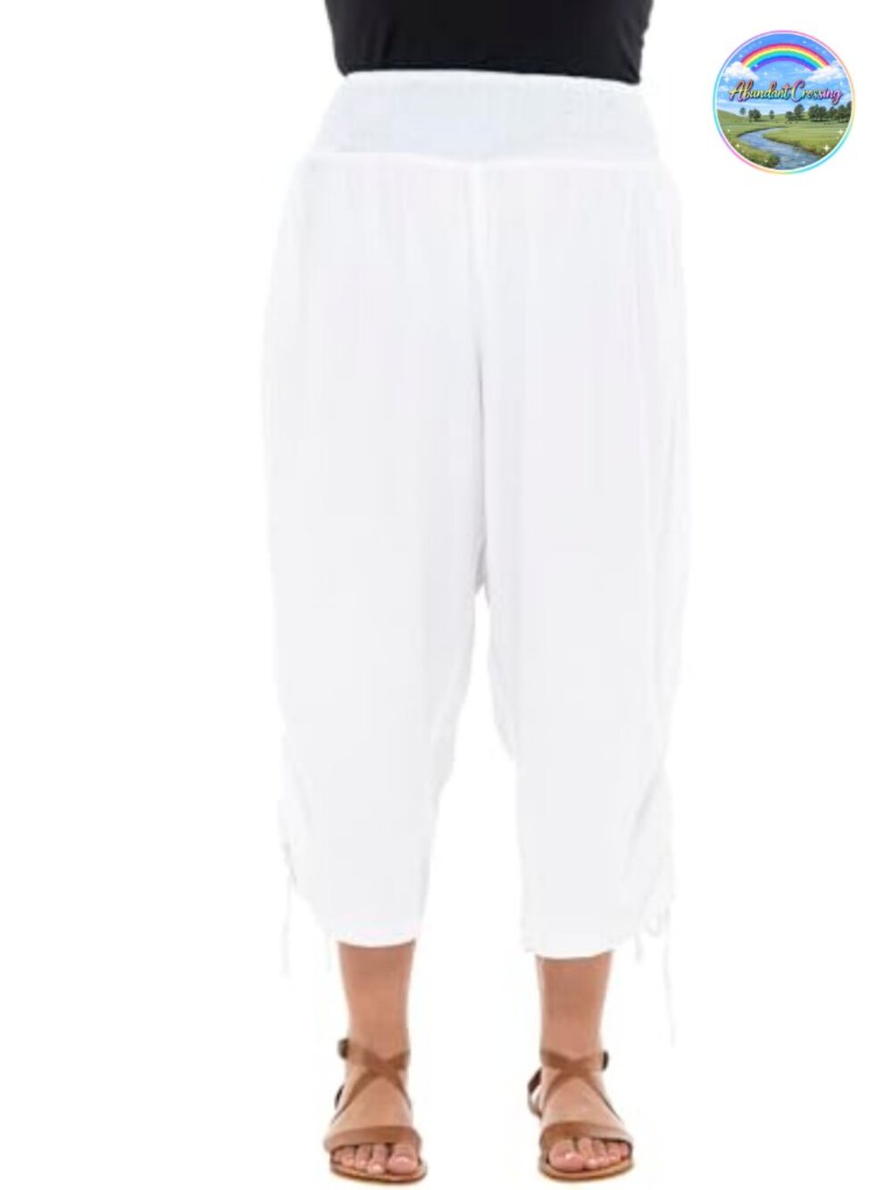 Boho Wide Leg Cropped Rayon Pants with Smocked Waist